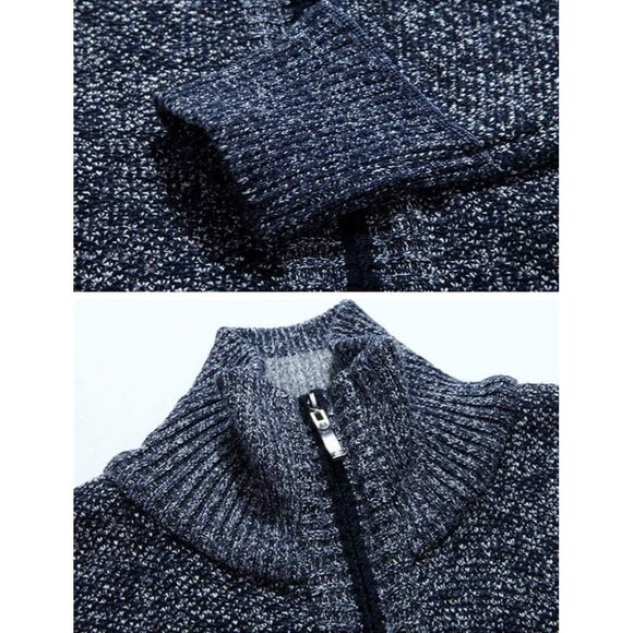 Men Purplered Casual Slim Full Zip Knited Polyester Cardigan Sweater with Pocked - Picture 5 of 5